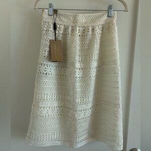 Burberry Guipure Lace Paneled Midi Skirt in White